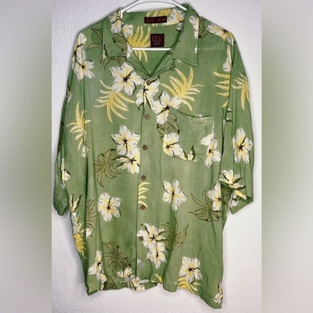 Haggar EZ's Hawaiian Vintage Shirt Men's 2XL Green Floral